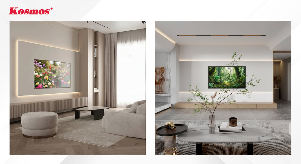 Vách tivi thạch cao kết hợp đèn LED ấm áp, nhẹ nhàng