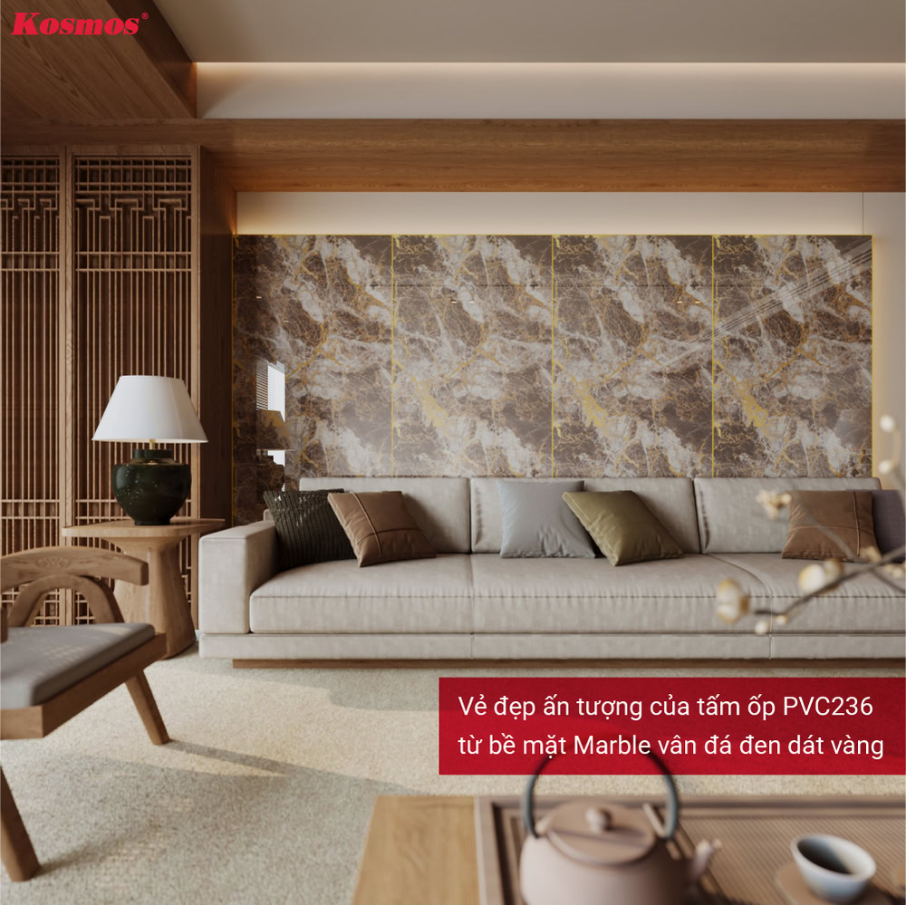 Vẻ đẹp ấn tượng của tấm ốp PVC236 từ bề mặt Marble vân đá đen dát vàng Vẻ đẹp ấn tượng của tấm ốp PVC236 từ bề mặt Marble vân đá đen dát vàng