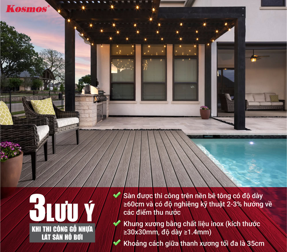 3 lưu ý khi thi công gỗ nhựa lát sàn hồ bơi 3 lưu ý khi thi công gỗ nhựa lát sàn hồ bơi