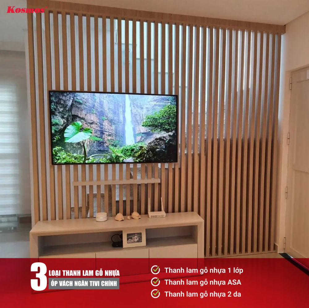 3 phân loại vách ngăn tivi ốp thanh lam gỗ nhựa phổ biến