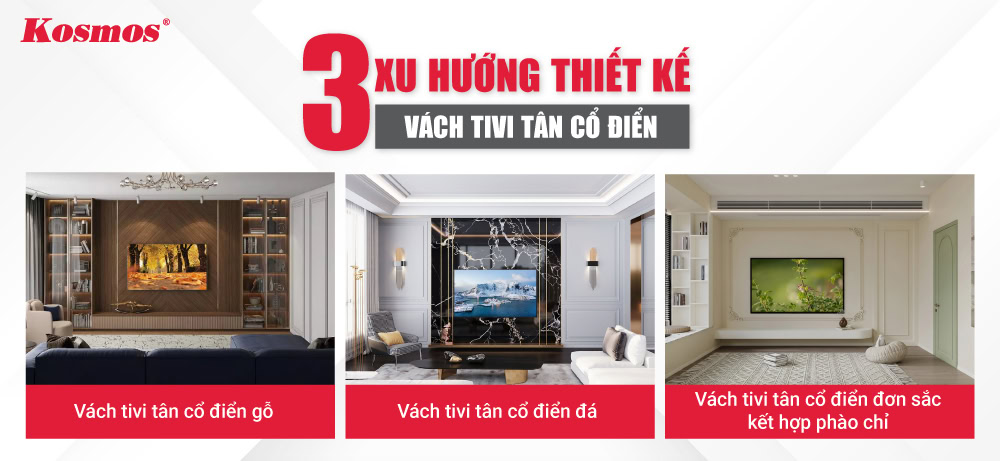 3 xu hướng thiết kế vách tivi phong cách tân cổ điển phổ biến hiện nay