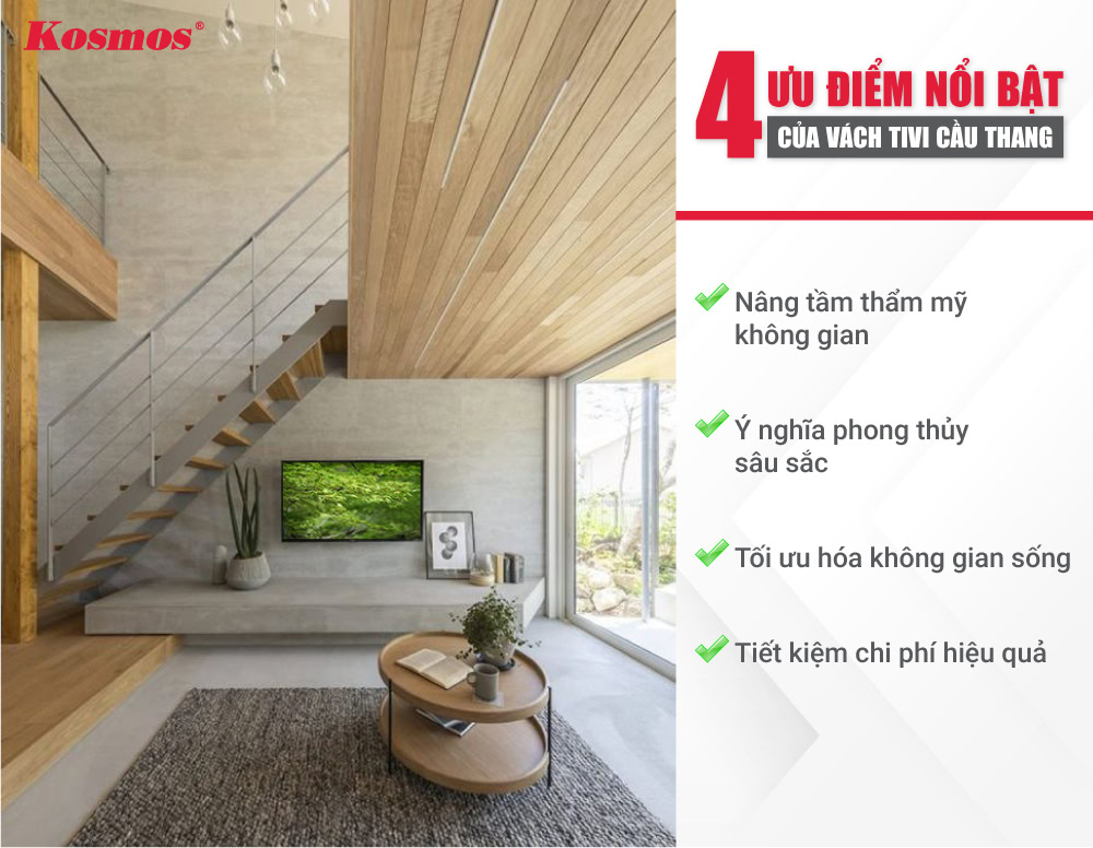 4 lợi ích nổi bật khi thiết kế vách tivi cầu thang