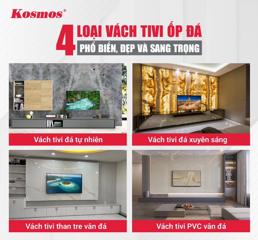 4 phân loại vách tivi ốp đá phổ biến hiện nay trên thị trường