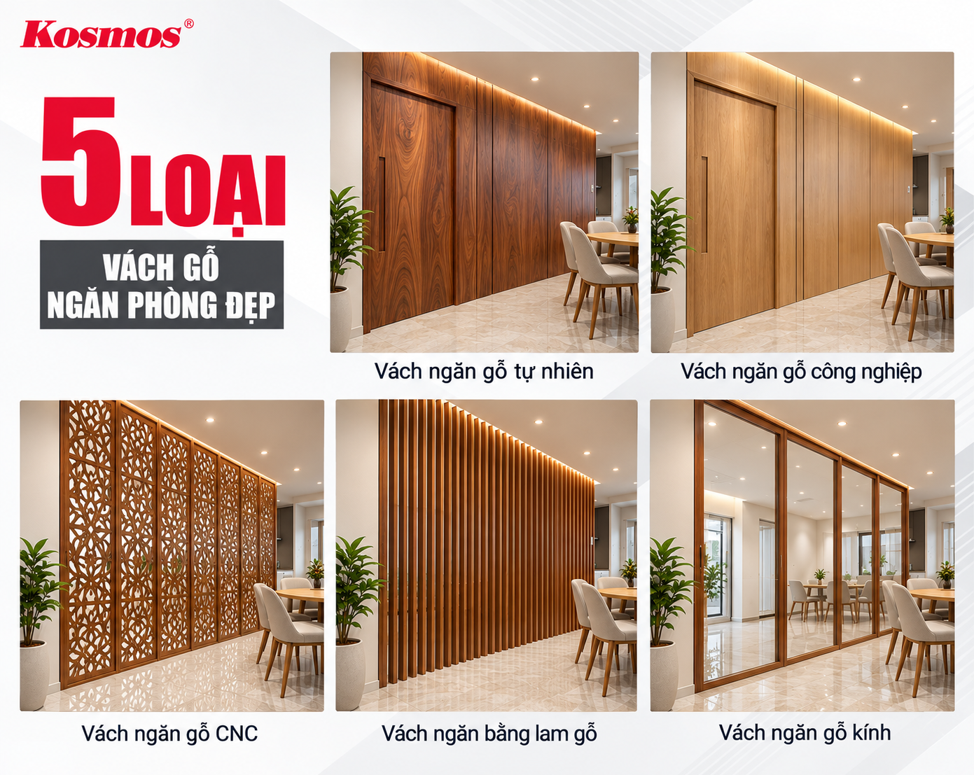 5 loại vách gỗ ngăn phòng đẹp, phổ biến trên thị trường