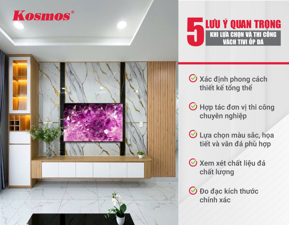 5 lưu ý hữu ích cho gia chủ khi thi công vách tivi ốp đá