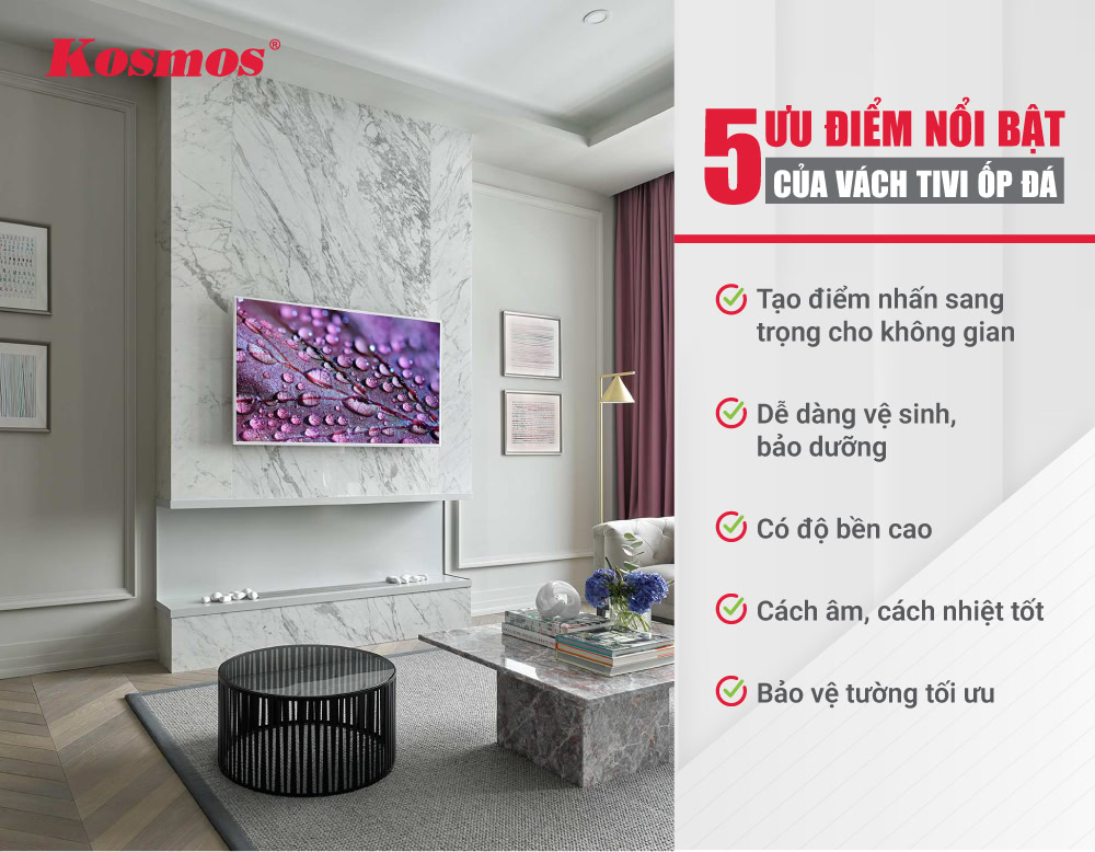 5 ưu điểm vượt trội nhất khi sử dụng vách tivi ốp đá