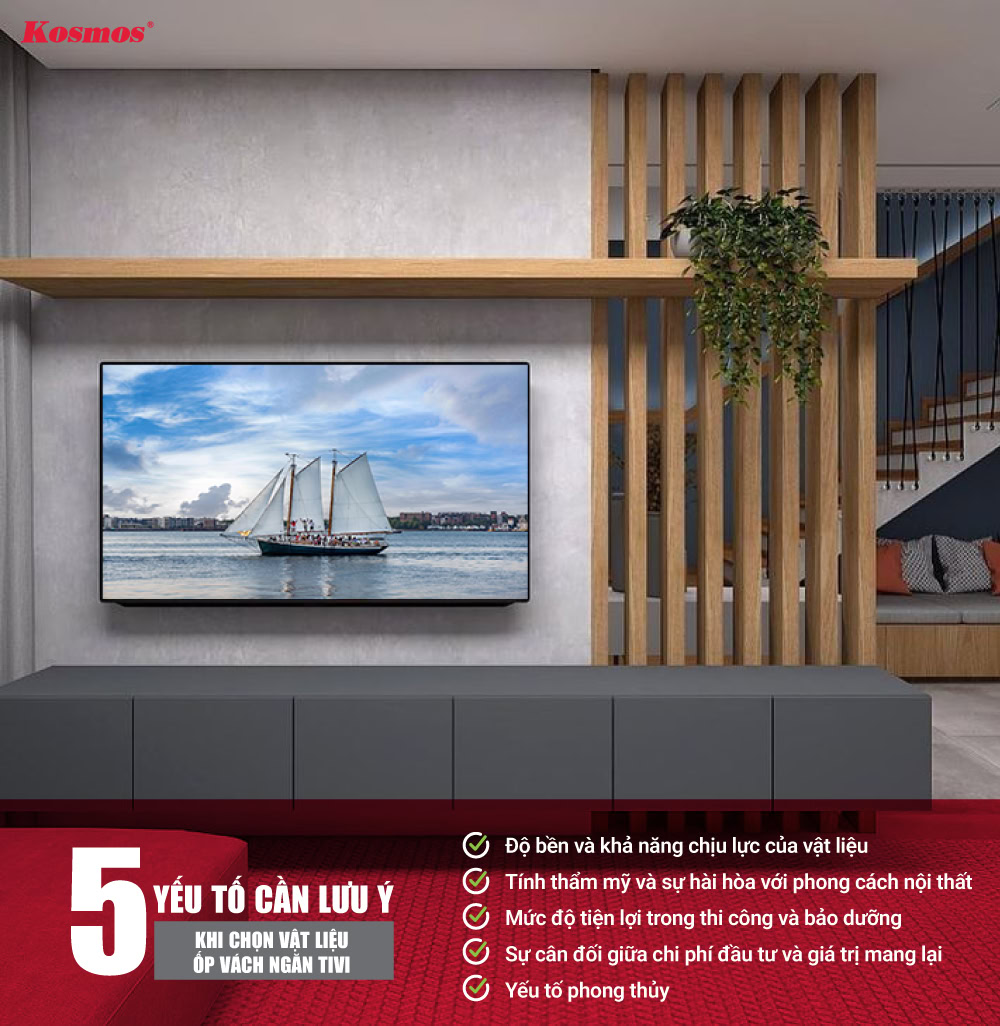 5 yếu tố cần lưu ý khi chọn vật liệu ốp vách tivi ngăn phòng