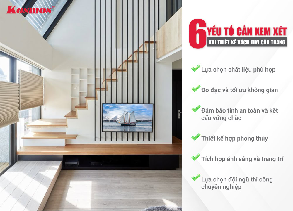 6 lưu ý quan trọng khi thi công vách tivi cầu thang