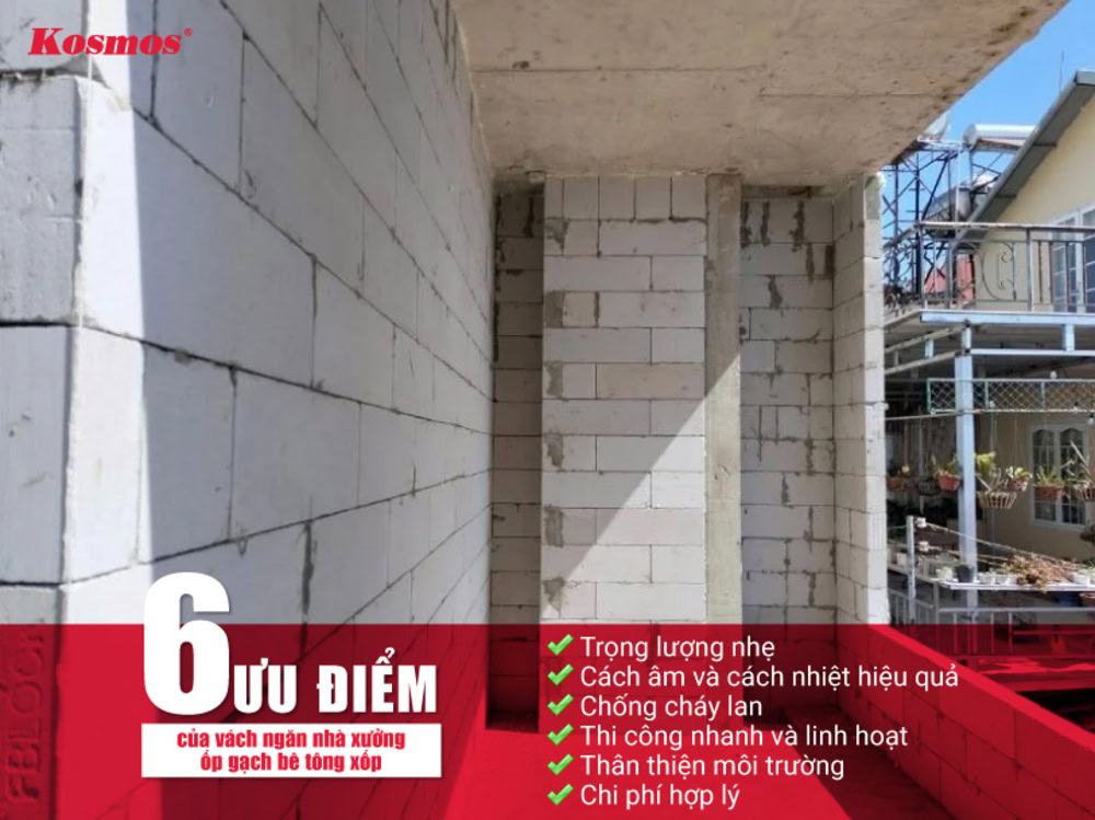 6 ưu điểm của vách ngăn nhà xưởng ốp gạch bê tông xốp