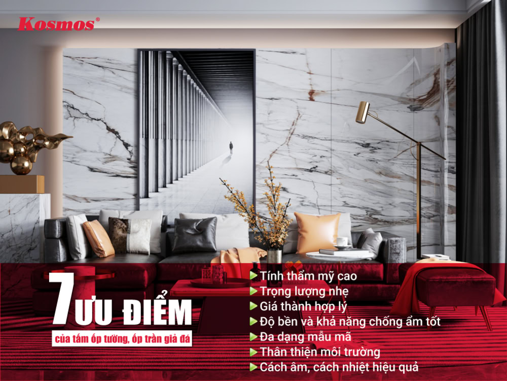 7 ưu điểm nổi bật của tấm ốp tường, ốp trần giả đá