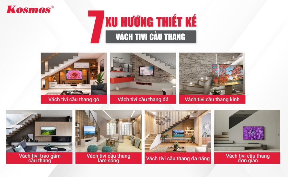 7 xu hướng thiết kế vách tivi cầu thang phổ biến