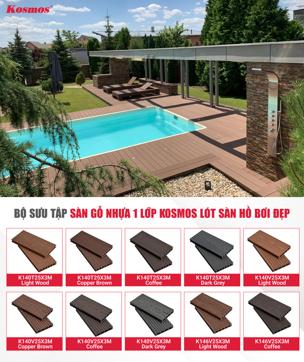 Bộ sưu tập sàn gỗ nhựa 1 lớp Kosmos lót sàn hồ bơi đẹp Bộ sưu tập sàn gỗ nhựa 1 lớp Kosmos lót sàn hồ bơi đẹp