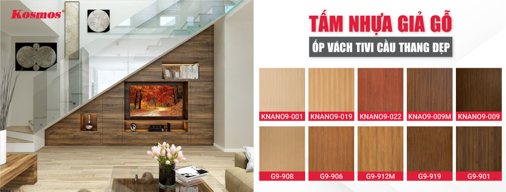 Bộ sưu tập tấm nhựa giả gỗ đẹp ốp vách tivi cầu thang