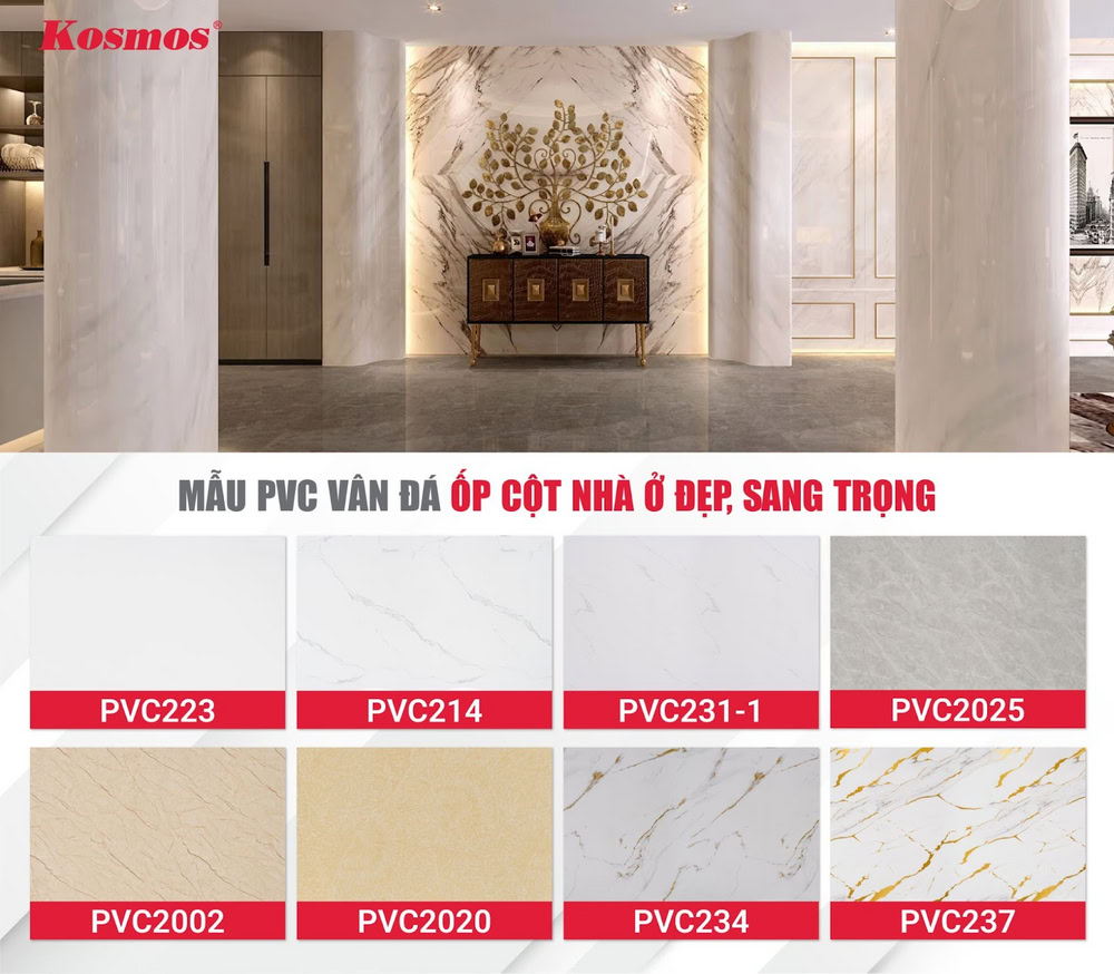 Bộ sưu tập tấm PVC vân đá Marble ốp cột nhà ở sang trọng, hiện đại Bộ sưu tập tấm PVC vân đá Marble ốp cột nhà ở sang trọng, hiện đại