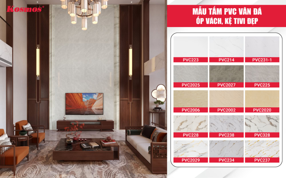 Bộ sưu tập tấm PVC vân đá ốp vách, kệ tivi ấn tượng Bộ sưu tập tấm PVC vân đá ốp vách, kệ tivi ấn tượng