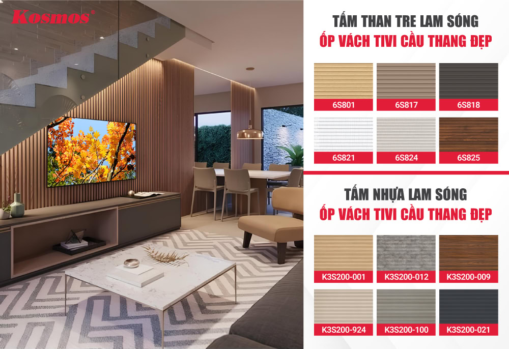 Các mẫu tấm lam sóng ốp vách tivi cầu thang độc đáo, ấn tượng