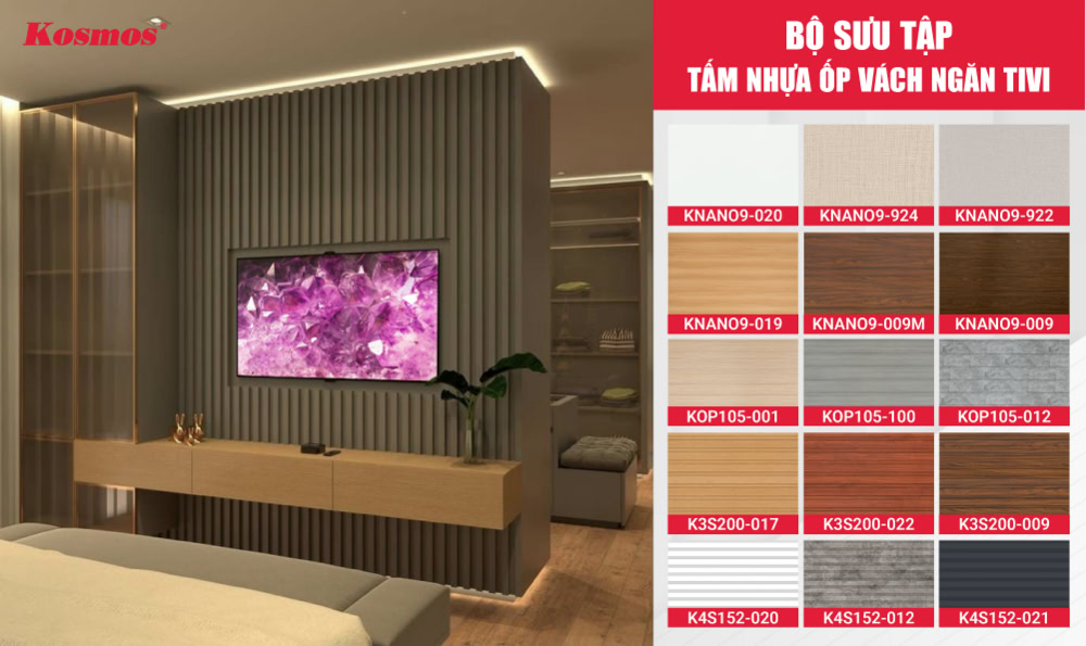 Các mẫu tấm nhựa Nano, lam sóng đẹp ốp vách ngăn tivi