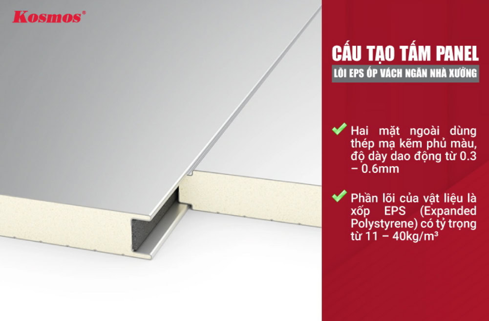 Cấu tạo tấm Panel lõi EPS ốp vách ngăn nhà xưởng