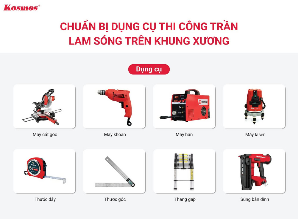 Chuẩn bị dụng cụ thi công ốp trần lam sóng