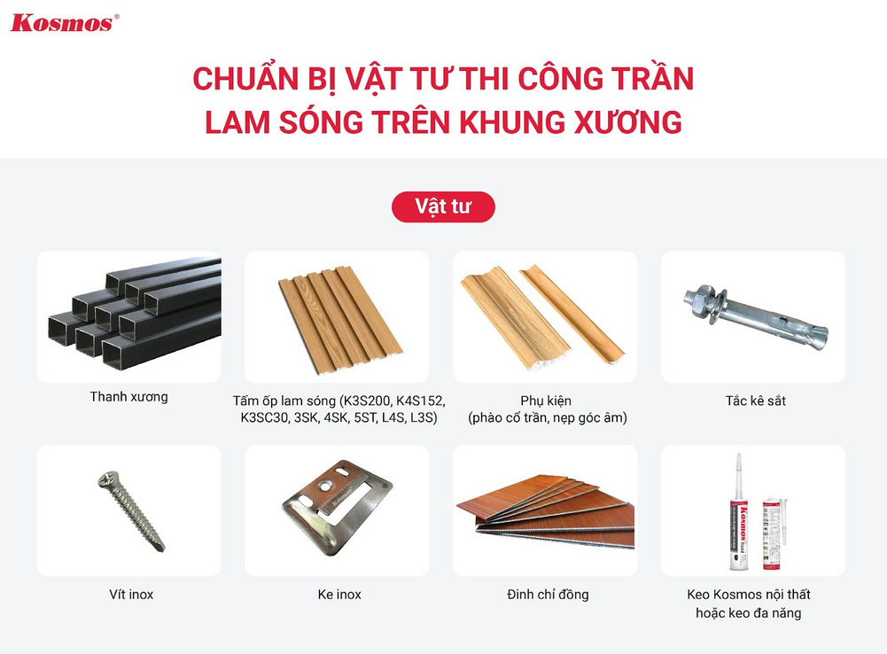 Chuẩn bị vật tư thi công ốp trần lam sóng
