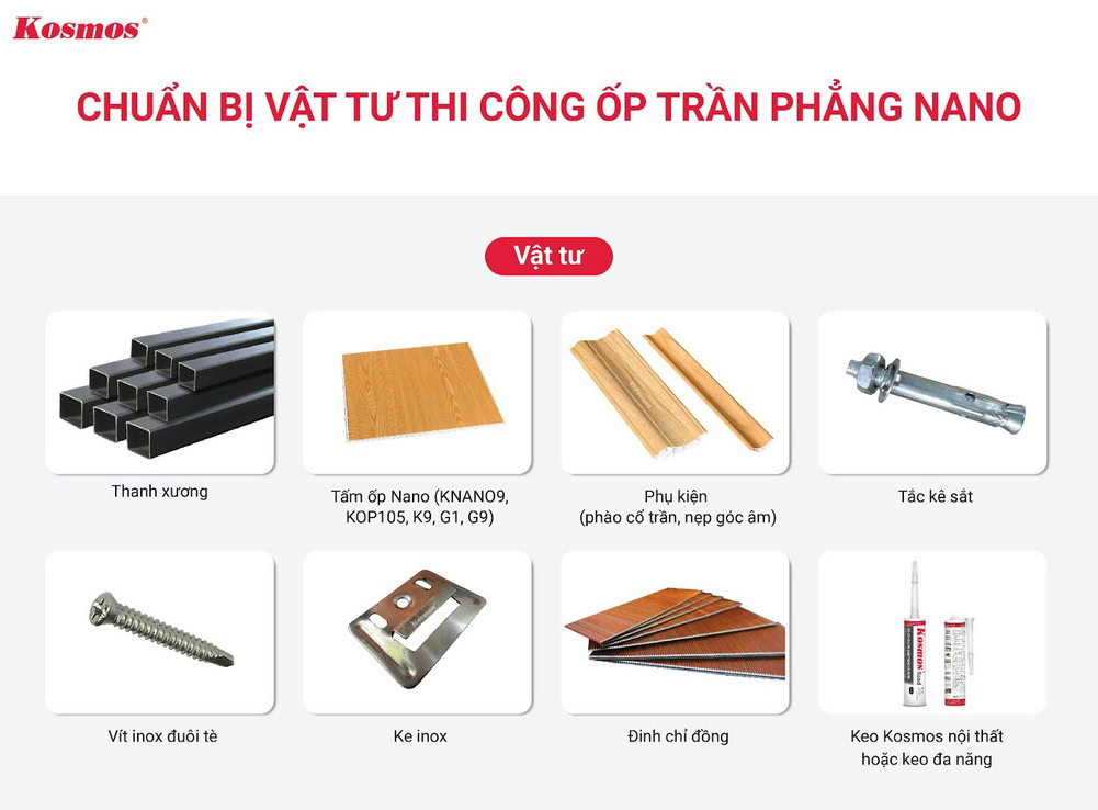 Chuẩn bị vật tư thi công ốp trần phẳng Nano