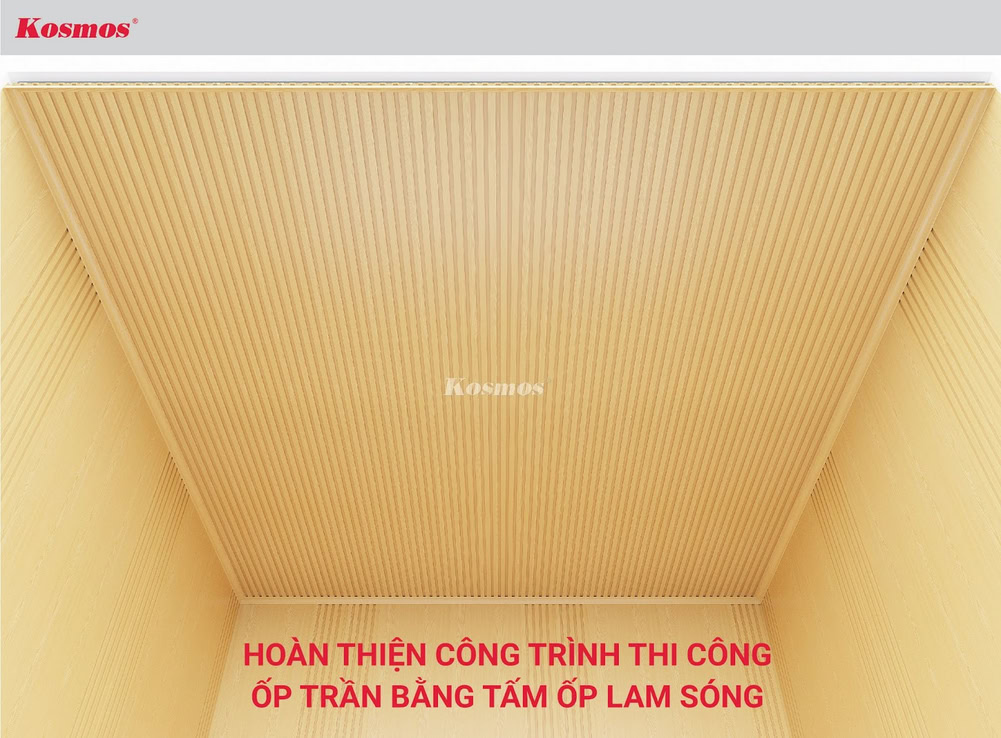Công trình hoàn thiện ốp trần bằng tấm ốp lam sóng