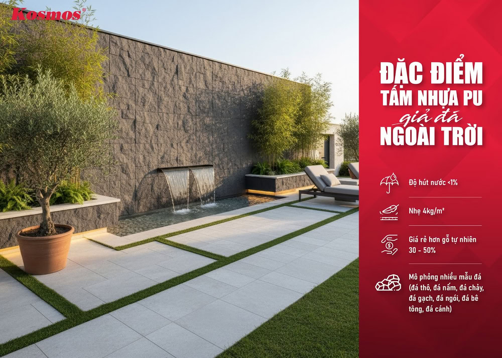 Đặc điểm tấm nhựa PU giả đá ngoài trời Đặc điểm tấm nhựa PU giả đá ngoài trời