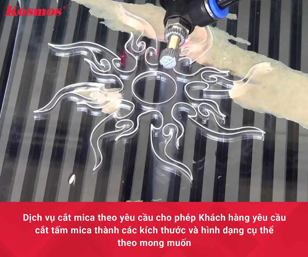 Dịch vụ cắt mica theo yêu cầu cho phép Khách hàng yêu cầu cắt tấm mica thành các kích thước và hình dạng cụ thể theo mong muốn Dịch vụ cắt mica theo yêu cầu cho phép Khách hàng yêu cầu cắt tấm mica thành các kích thước và hình dạng cụ thể theo mong muốn