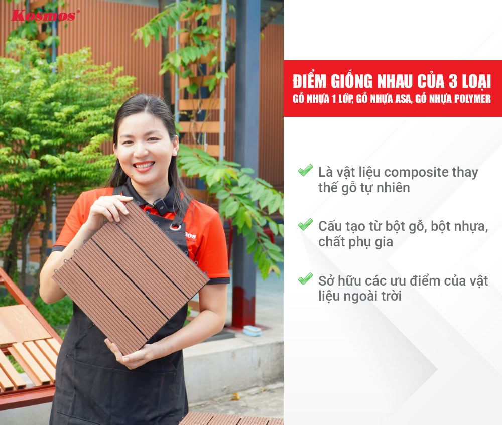 Điểm giống nhau của 3 loại gỗ nhựa 1 lớp, gỗ nhựa ASA, gỗ nhựa Polymer Điểm giống nhau của 3 loại gỗ nhựa 1 lớp, gỗ nhựa ASA, gỗ nhựa Polymer