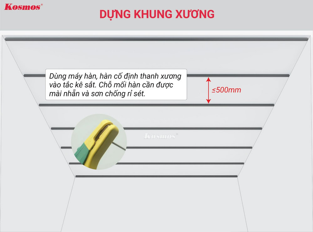 Dựng khung xương để lắp trần lam sóng