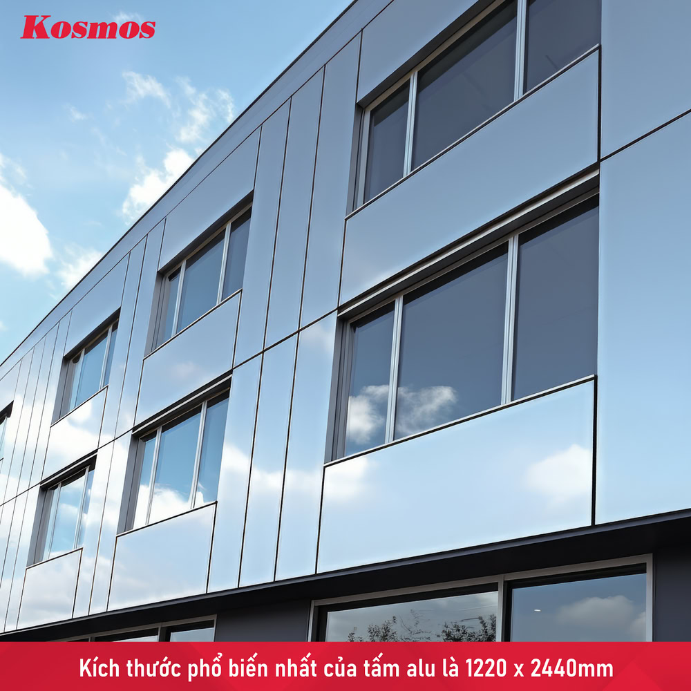 Kích thước phổ biến nhất của tấm alu là 1220 x 2440mm Kích thước phổ biến nhất của tấm alu là 1220 x 2440mm