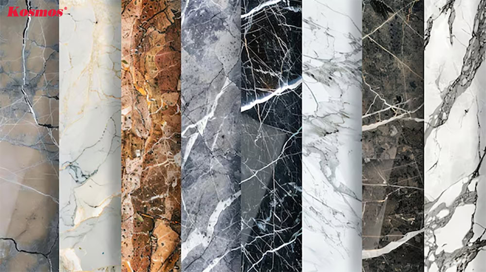 Gạch đá Marble nổi bật với các đường vân đá mềm mại, uốn lượn Gạch đá Marble nổi bật với các đường vân đá mềm mại, uốn lượn