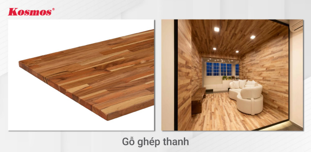 Gỗ ghép thanh được tạo thành từ nhiều thanh gỗ tự nhiên nhỏ Gỗ ghép thanh được tạo thành từ nhiều thanh gỗ tự nhiên nhỏ