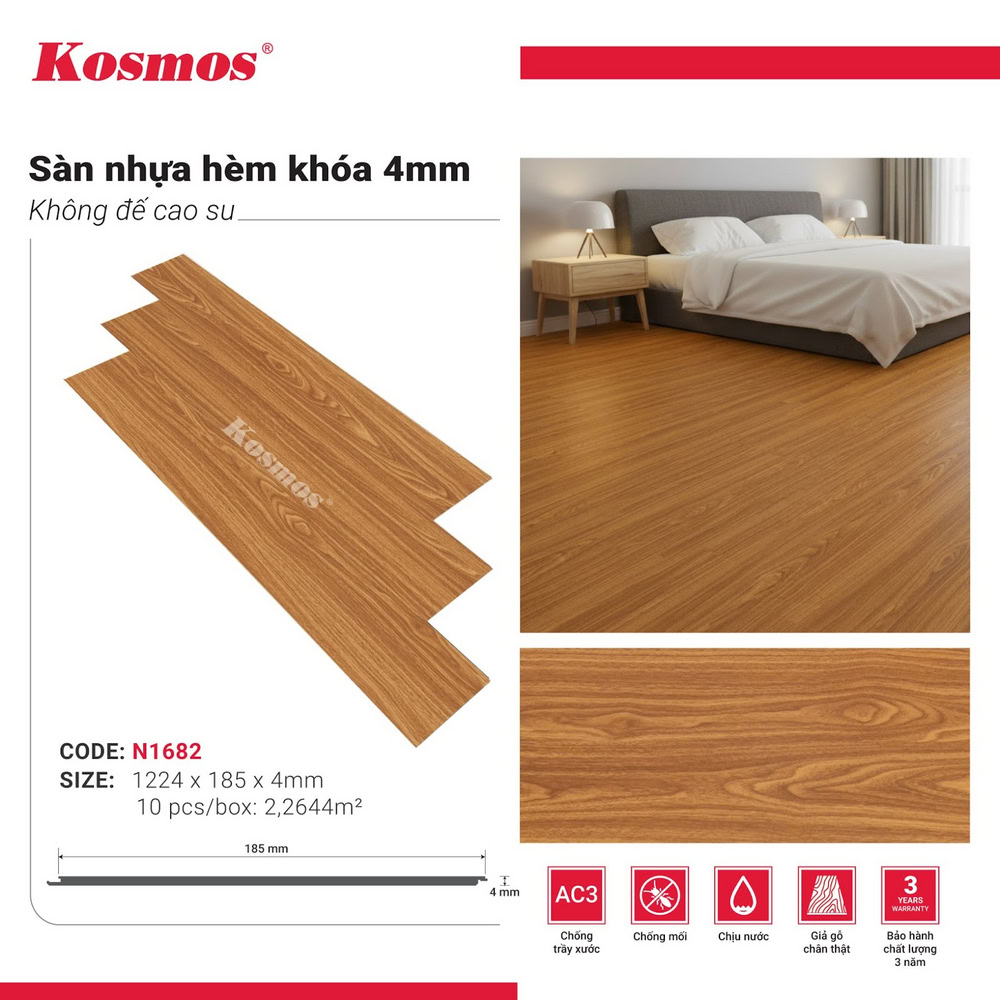 Hình ứng dụng sàn nhựa giả gỗ vàng cam N1682 Kosmos