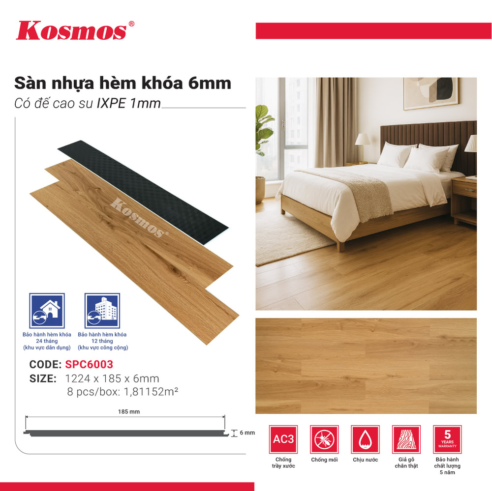 Hình ứng dụng sàn nhựa giả gỗ vàng sồi đậm SPC6003 Kosmos Hình ứng dụng sàn nhựa giả gỗ vàng sồi đậm SPC6003 Kosmos