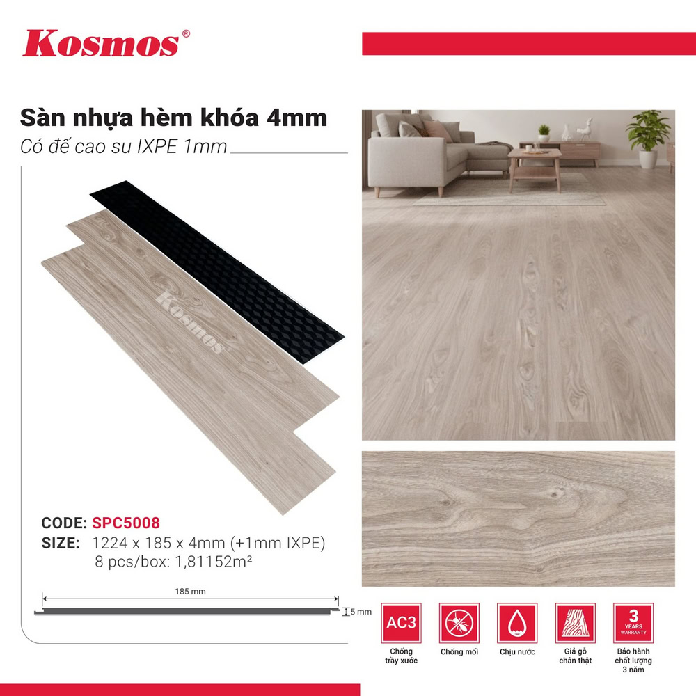 Hình ứng dụng sàn nhựa giả gỗ xám ghi SPC5008 Kosmos