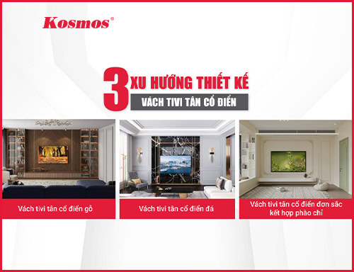 Top 30 mẫu vách tivi phòng khách tân cổ điển đẹp, độc đáo
