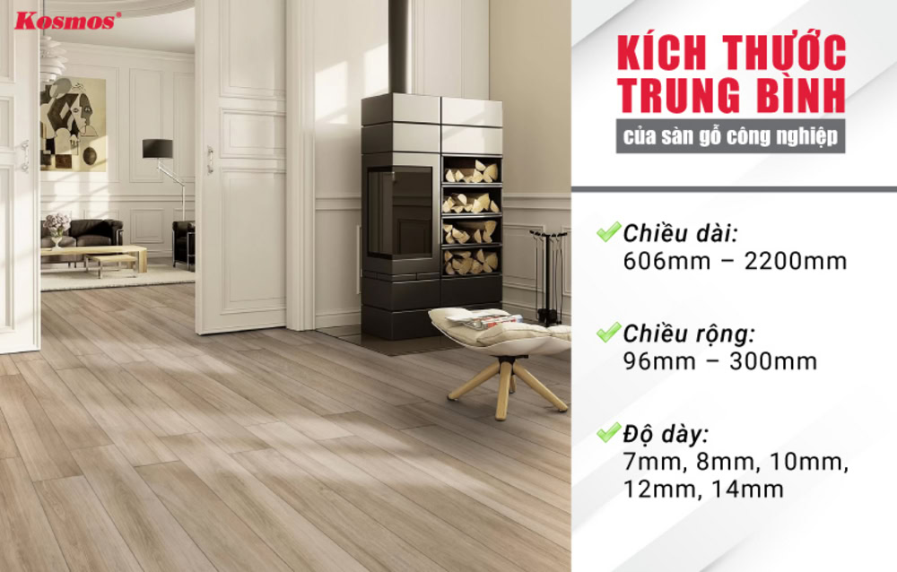 Kích thước trung bình của sàn gỗ công nghiệp hiện nay