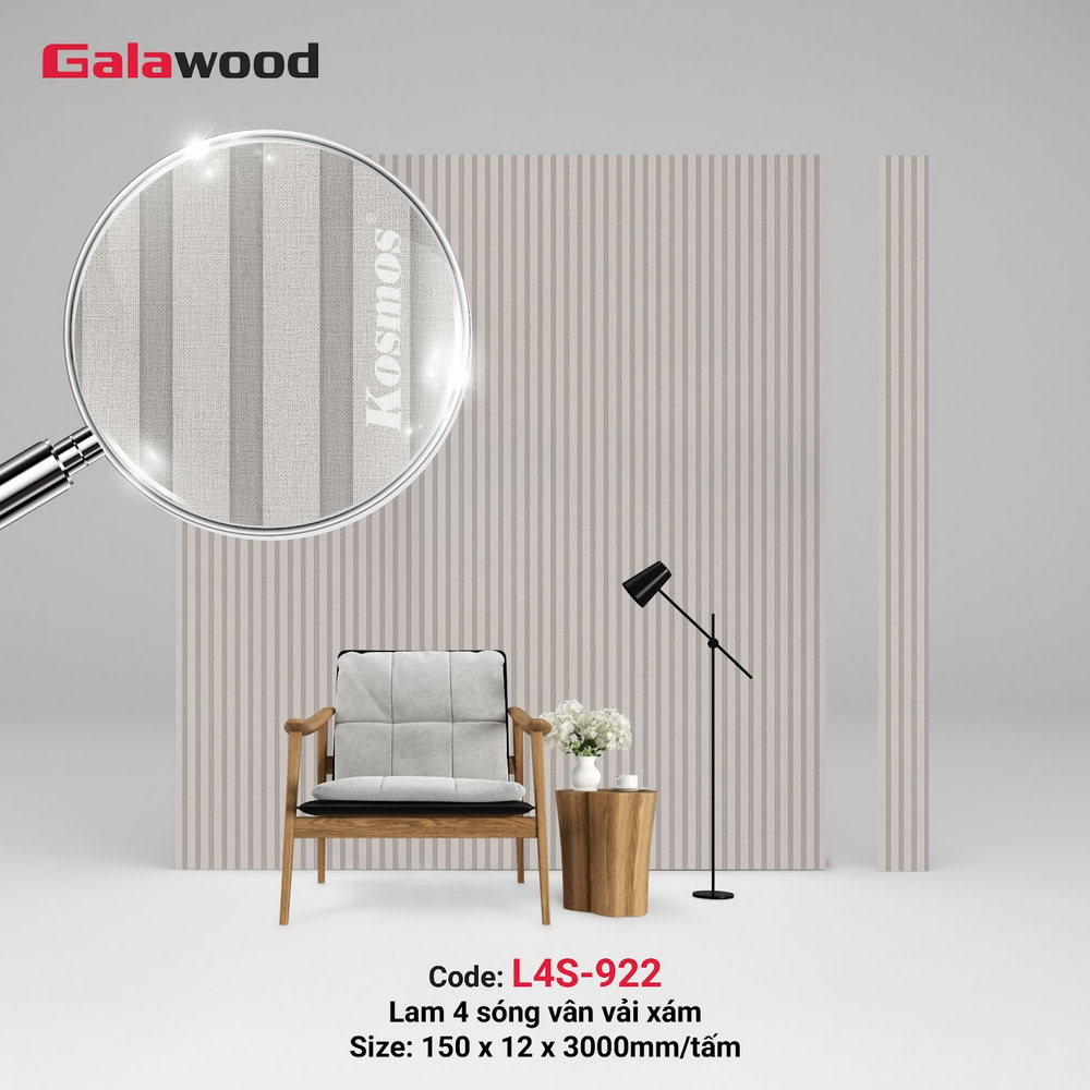 Lam 4 sóng Galawood L4S-922 vân vải xám