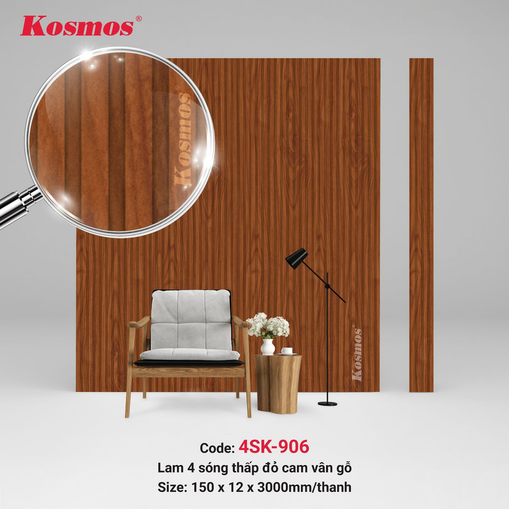 Lam 4 sóng thấp 4SK-906 đỏ cam vân gỗ nâng cao thẩm mỹ không gian nội thất