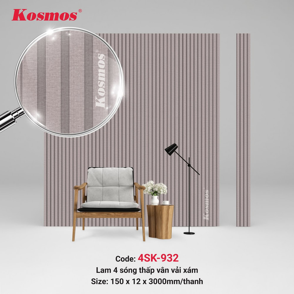 Lam 4 sóng thấp 4SK-932 vân vải xám mang tính thẩm mỹ cao