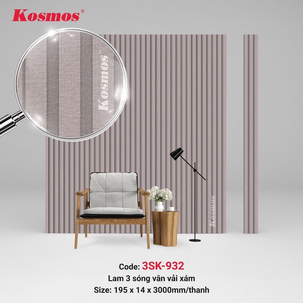 Lam sóng Kosmos 3SK-932 vân vải xám nâng cao thẩm mỹ công trình nội thất Lam sóng Kosmos 3SK-932 vân vải xám nâng cao thẩm mỹ công trình nội thất
