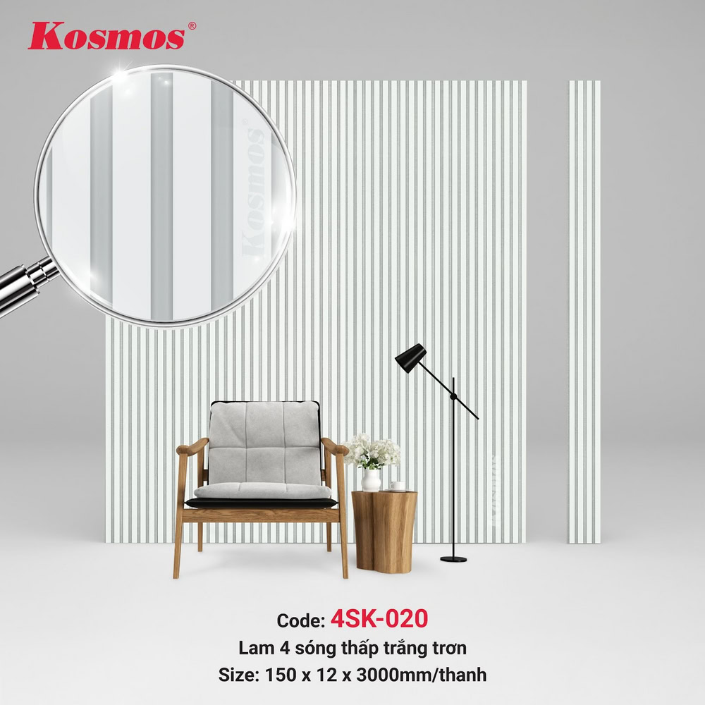 Lam sóng Kosmos 4SK-020 trắng trơn có biên dạng sóng hiện đại Lam sóng Kosmos 4SK-020 trắng trơn có biên dạng sóng hiện đại
