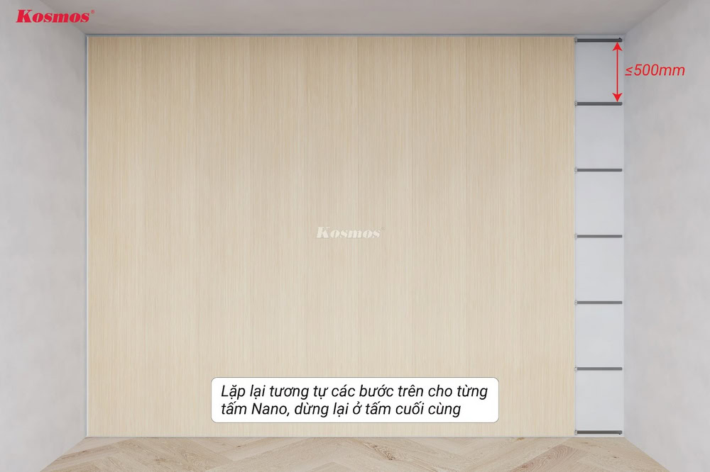 Lặp lại tương tự các bước trên cho từng tấm ốp đến tấm ốp cuối cùng