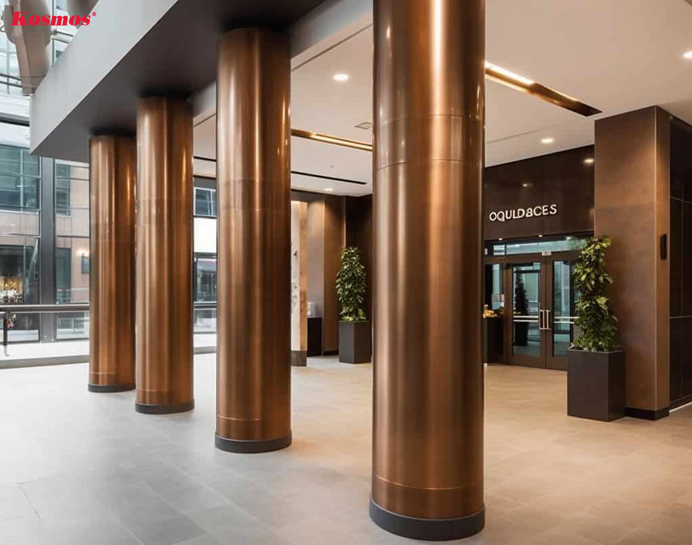 Mẫu cột ốp Aluminium vàng đồng sang trọng