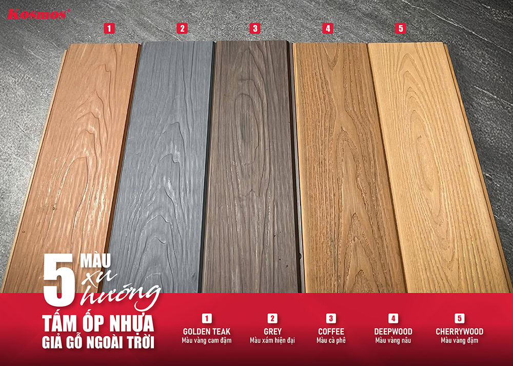 Màu tấm ốp nhựa giả gỗ ngoài trời hợp xu hướng thị trường Việt Nam Màu tấm ốp nhựa giả gỗ ngoài trời hợp xu hướng thị trường Việt Nam
