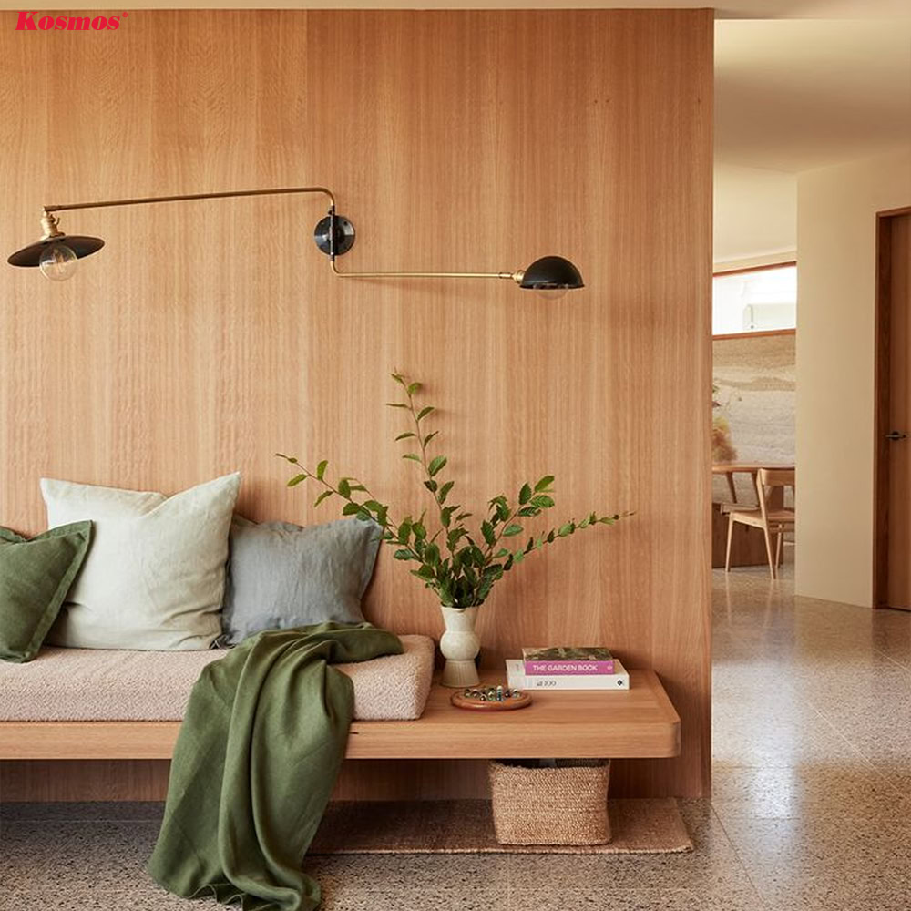 Mẫu vách ngăn phòng khách gỗ tự nhiên sang trọng