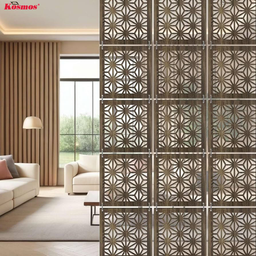 Mẫu vách ngăn phòng khách làm bằng gỗ CNC