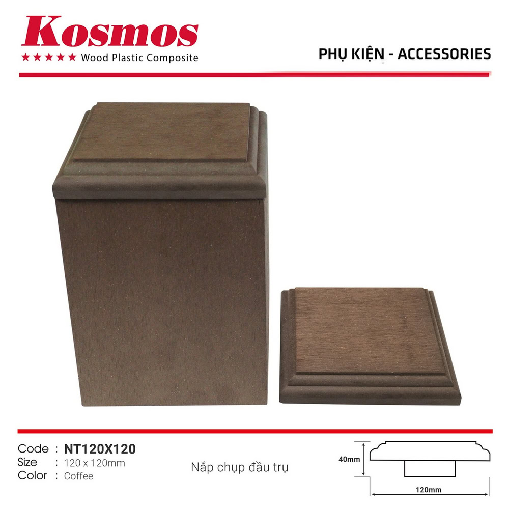 Nắp trụ gỗ nhựa ngoài trời màu Coffee mã NT120X120 Nắp trụ gỗ nhựa ngoài trời màu Coffee mã NT120X120