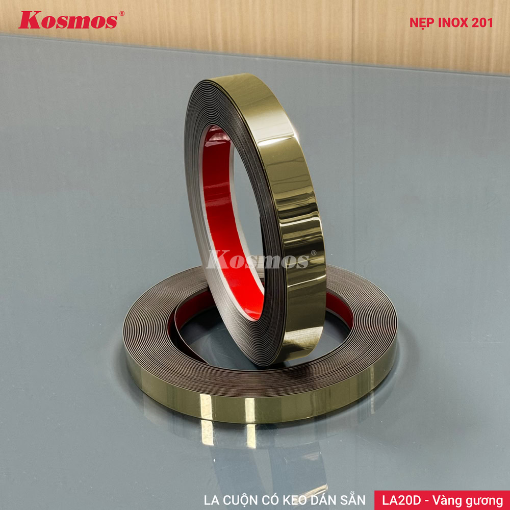 Nẹp la inox có keo dán sẵn LA20D-VG màu vàng gương